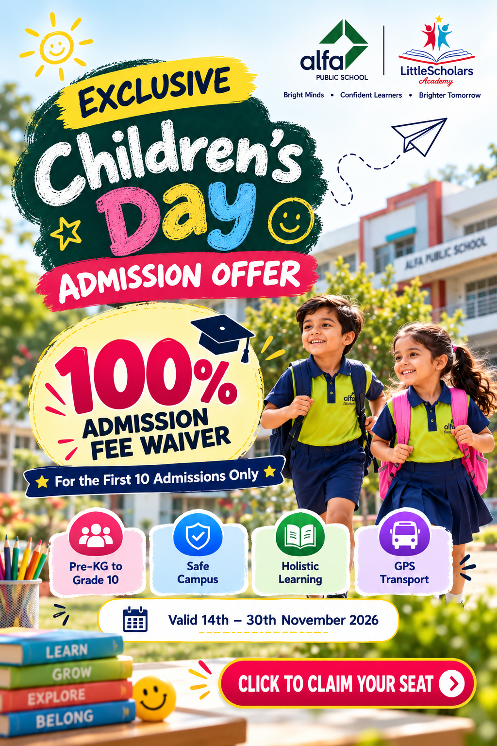 Alfa Public School admissions and offers poster